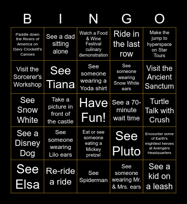 Disneyland & California Adventure Bingo Card