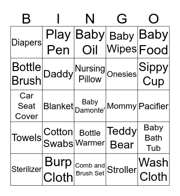 Baby Shower Bingo Card