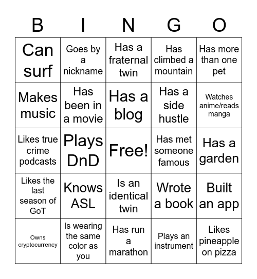 Untitled Bingo Card
