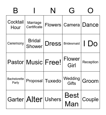 Wedding Bingo Card