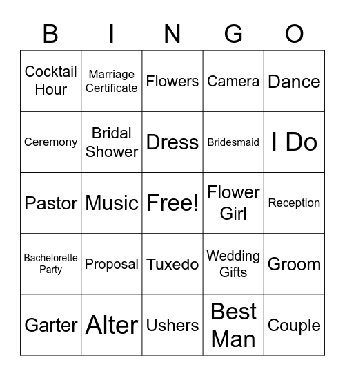 Wedding Bingo Card