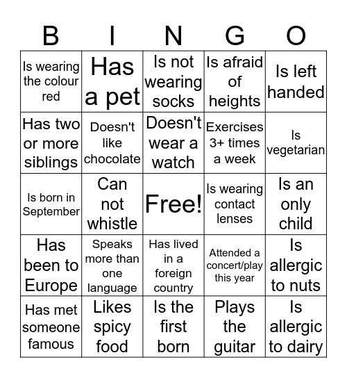 Find someone who..... Bingo Card