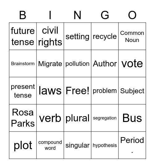 3rd Grade ELA and Social Studies Bingo Card