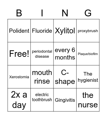 Dental bingo Card
