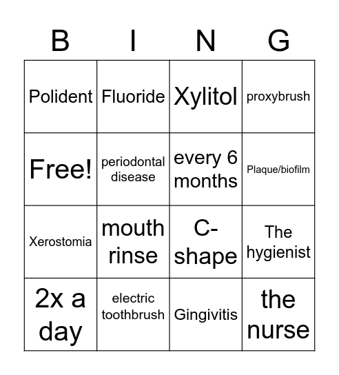 Dental bingo Card