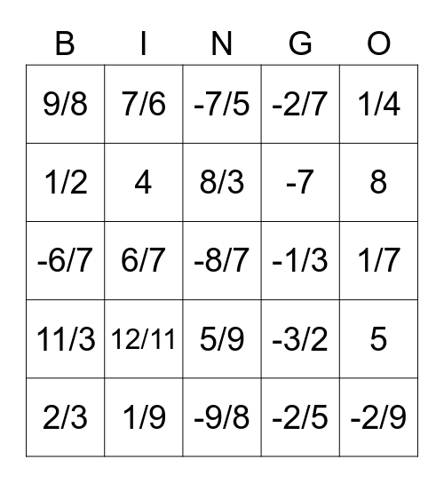 Perpendicular Bingo Card