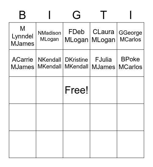 Big  Time  Rush Bingo Card