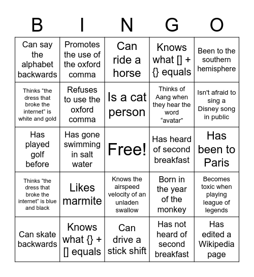 Hackathon Icebreaker Bingo Card