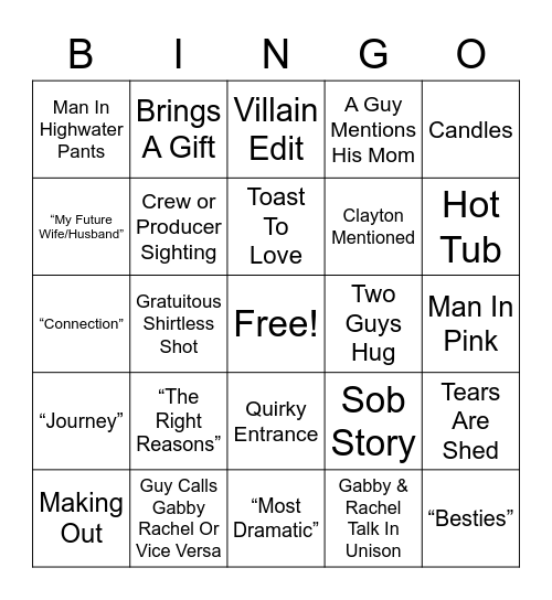 Bachelorette Bingo Card