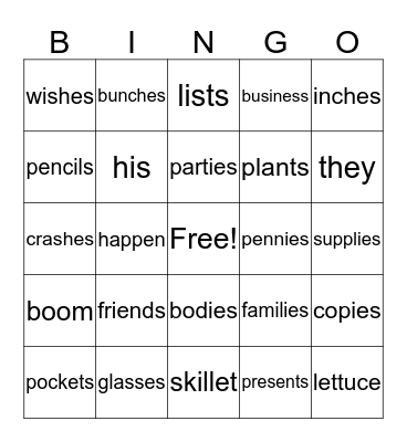 spelling Bingo Card