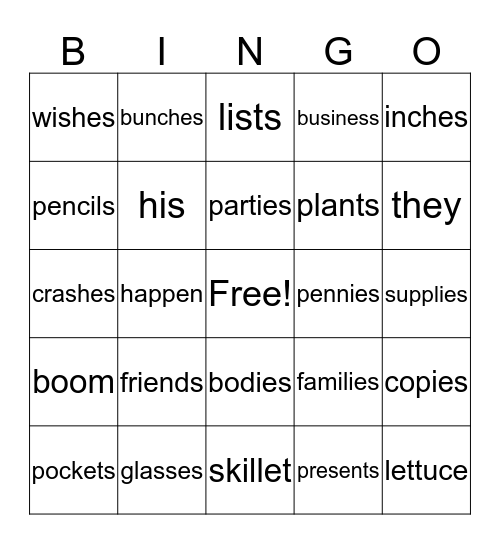 spelling Bingo Card