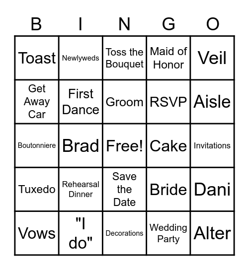 Wedding Bingo Card