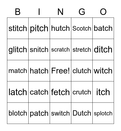 TCH Words Bingo Card