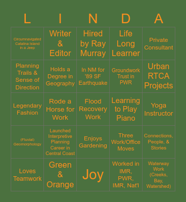Celebrating Linda Stonier Bingo Card