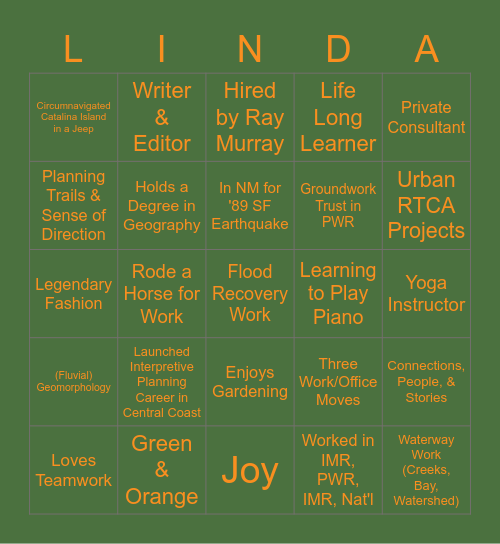 Celebrating Linda Stonier Bingo Card