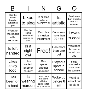 Find Someone Who Bingo Card