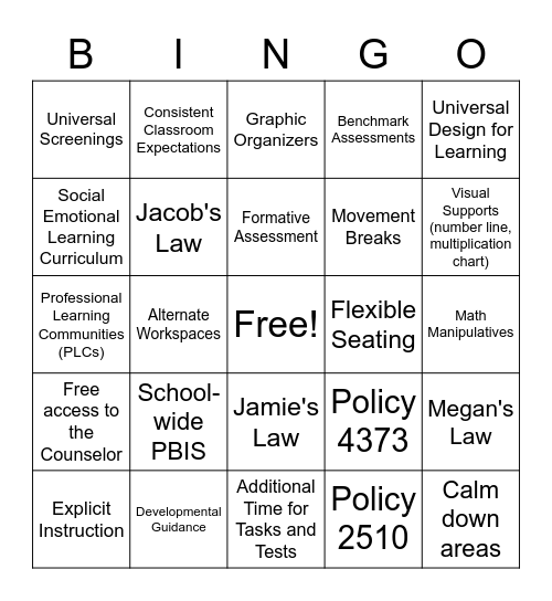 WVTSS Tier 1 Bingo Card