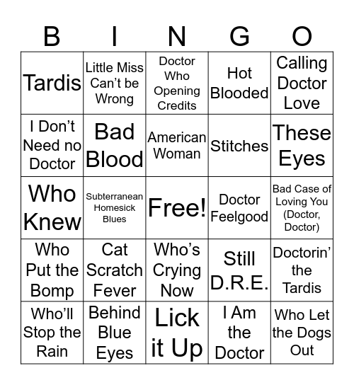 The Doctor Bingo Card