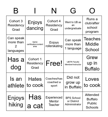 UBTR BINGO Card