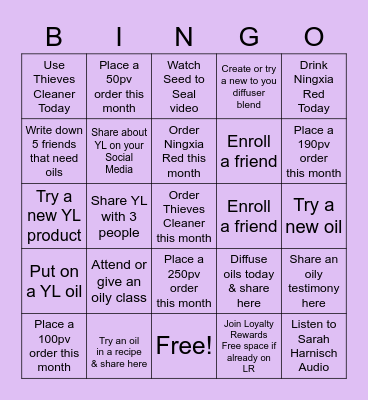 Oily Bingo Card