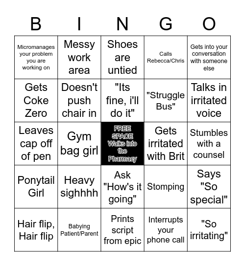 Pharmacy Bingo Card