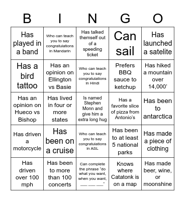 Find someone who… Bingo Card