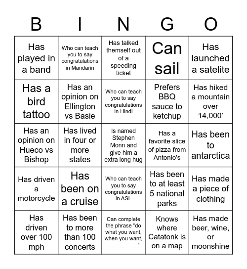 Find someone who… Bingo Card