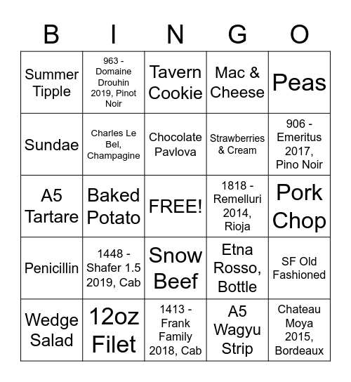 Swift & Sons Bingo Card