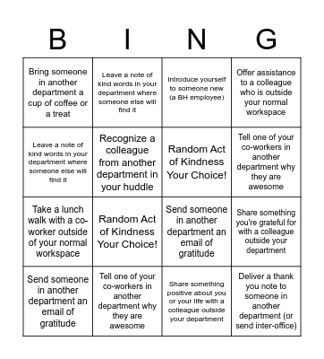 ACTS OF KINDNESS BINGO Card
