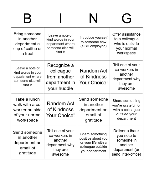 ACTS OF KINDNESS BINGO Card