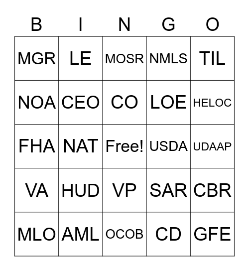 Orig Team Acronyms Bingo Card