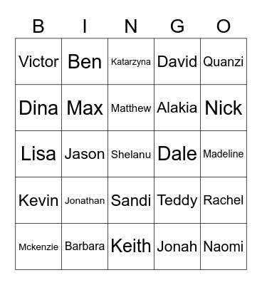 Shelanu Family Bingo Card