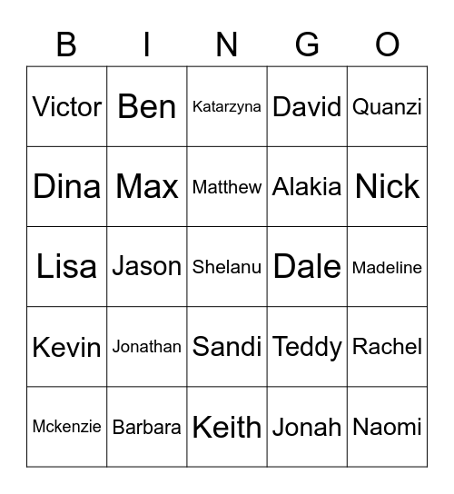 Shelanu Family Bingo Card