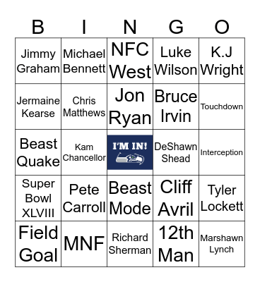 Seahawks Bingo Card