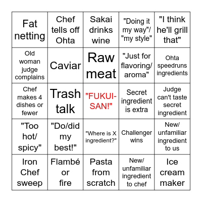 Iron Chef Bingo Card