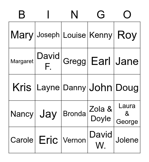 Wilding Family Bingo Card