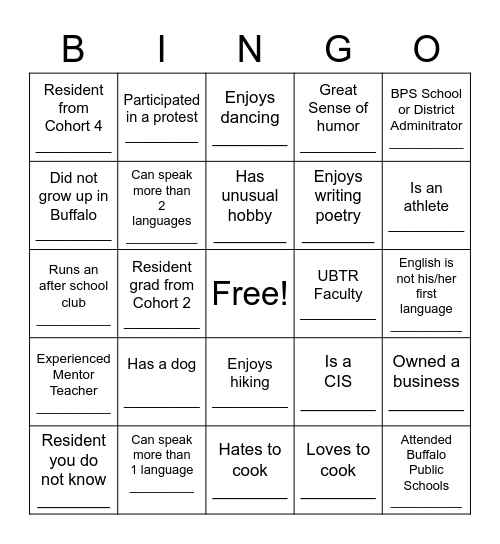 TRP Bingo Card