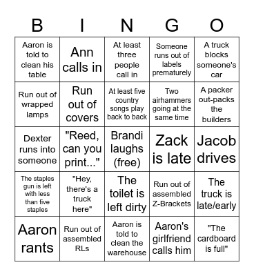 Work Bingo Card