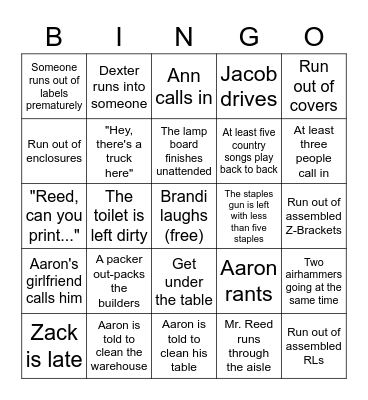 Work Bingo Card