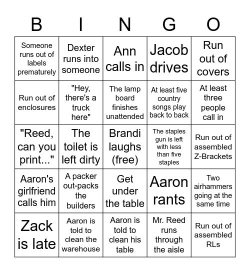 Work Bingo Card