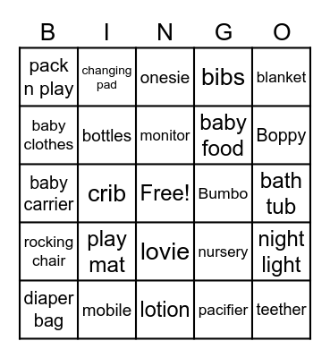 Baby Bingo Card