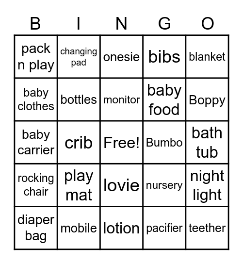 Baby Bingo Card