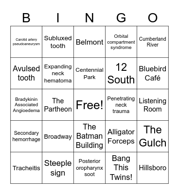 Neck Emergency Bingo Card
