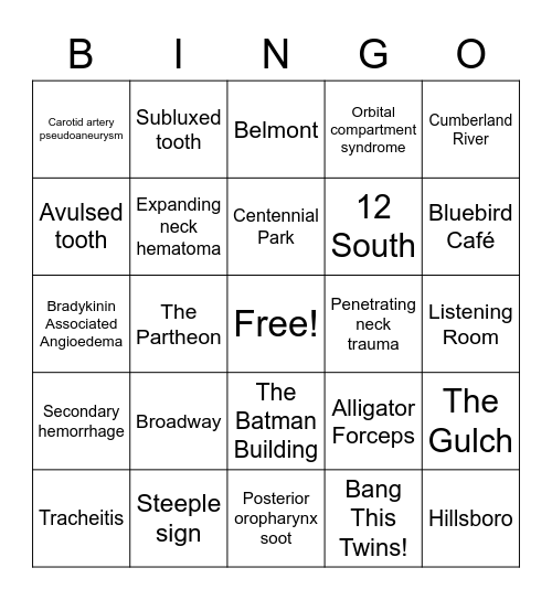 Neck Emergency Bingo Card