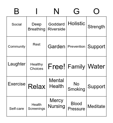 Health & Wellness Bingo Card