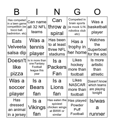 MyConnections MNF Bingo Card