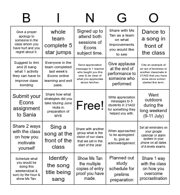 21A02 Class Bonding Bingo Card
