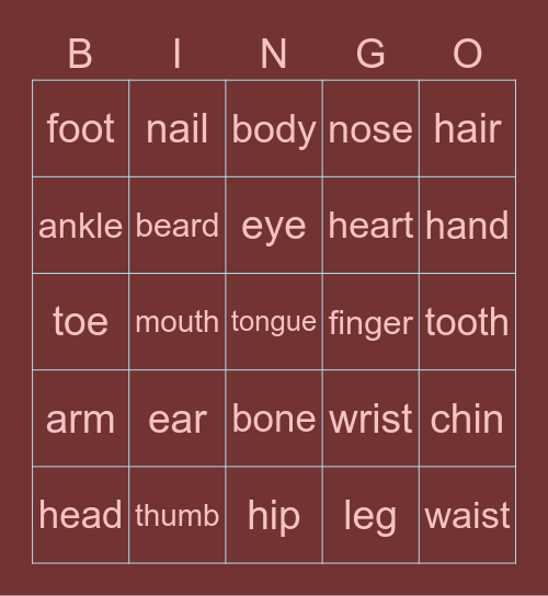 Body Parts 0712 Bingo Card