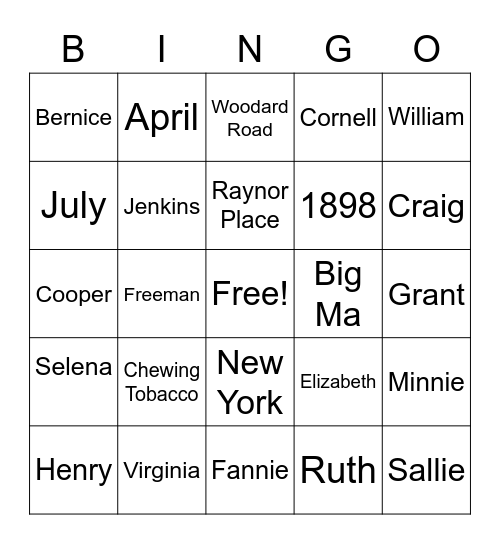 Freeman Family Gathering 2022 Bingo Card