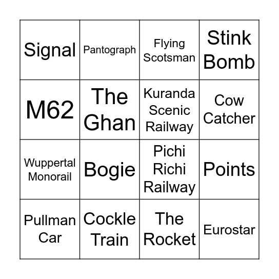 Train Bingo! Bingo Card